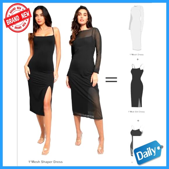 Mesh Shapewear Dress Corset Two Piece Club Outfit Slit Elegant Evening Wear - Picture 3 of 7